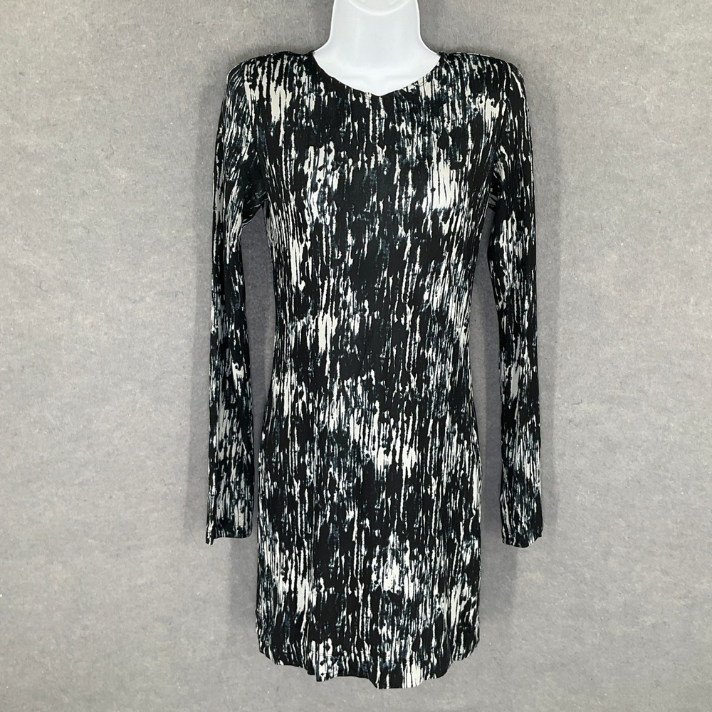 Theory Dress Size 2‎ Black Abstract Shoulder Pads Long Sleeve Career Cocktail